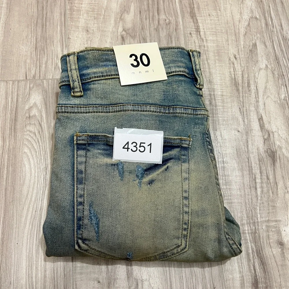 NWT Mnml LA Slim Skinny Distressed Jeans Mens Size 30 Blue Denim Wash
